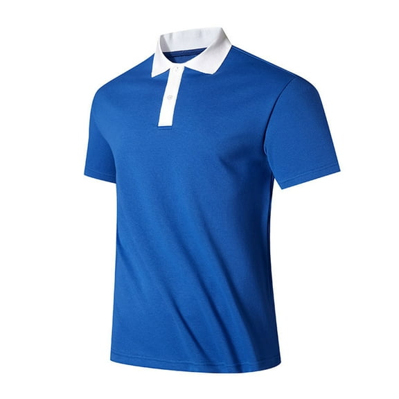 RYDCOT Men's Casual Color Block Button Lapel Shirts Short Sleeve Pocket Front Shirt Tops Blue