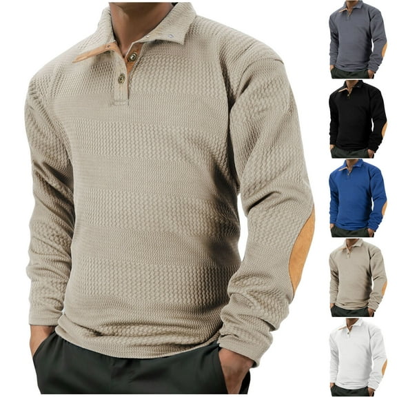 RYDCOT Men's Casual Fashion Color Block Shirts Classic Long Sleeve Lapel Basic Button T-Shirt Tops White