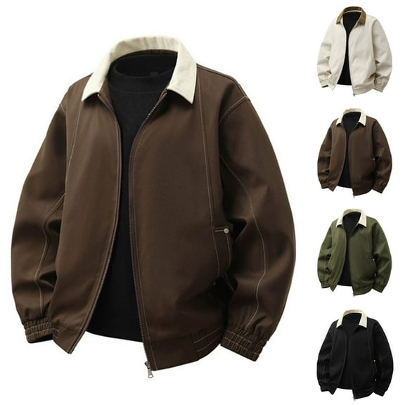 RYDCOT Men's Casual Fashion Workwear Jacket Solid Color Long Sleeved Full Zip Lapel Top Green