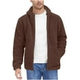 thumbnail image 1 of RYDCOT Men's Casual Hooded Arctic Fleece Solid Color Retro Loose Full Zip Double-Sided Plush Warm Jacket with Pocket Brown, 1 of 9