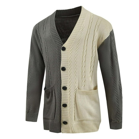 RYDCOT Men's Casual Knitted Cardigan Jacket Long Sleeve Casual V Neck Button Down Cable Knitted Sweater Gray