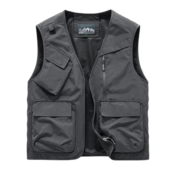 RYDCOT Men's Casual Lightweight Outdoor Fishing Work Sai Travel Photo Cargo Vest Sleeveless Jacket Multi Pockets Gray