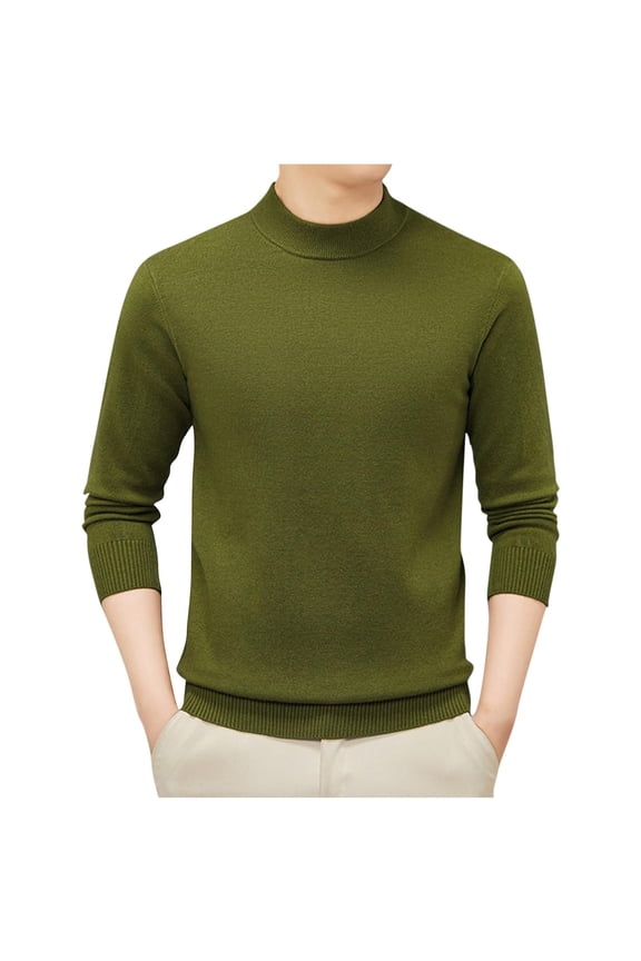 Men's Casual Mock Neck Tops Long Sleeve Slim Fit Semi High Neck Knitted Thick Warm Sweater Top Green