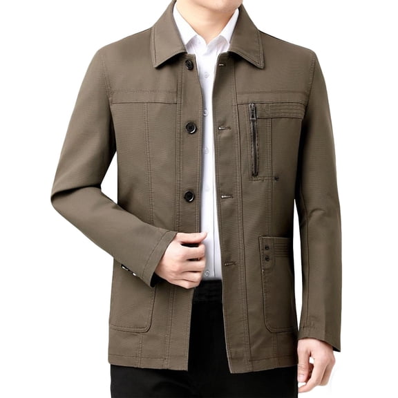 RYDCOT Men's Casual Notched Lapel Collar 3-Button Blazer Lightweight Sporty Washed Cotton Suit Dress Jacket Coat with Zipper Pockets Khaki