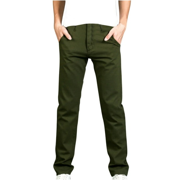 RYDCOT Men's Casual Pants Elastic Waist Pants Straight Leg Slacks Cotton Trousers with Pockets Army Green 14(XXXL)