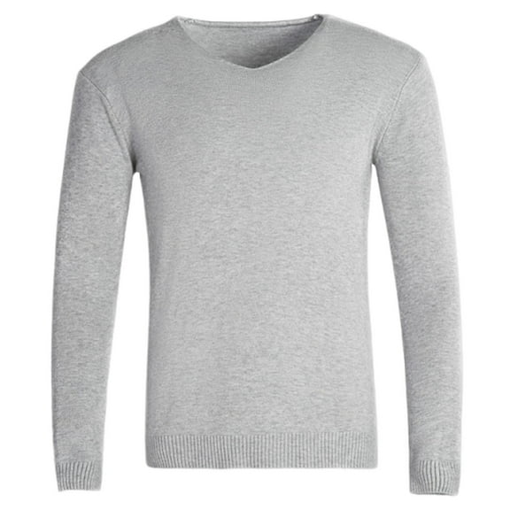 RYDCOT Men's Casual Slim Fit Warm V-Neck Pullover Long Sleeve Knitted Pullover Sweaters Gray