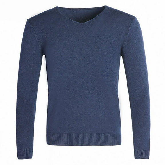 RYDCOT Men's Casual Slim Fit Warm V-Neck Pullover Long Sleeve Knitted Pullover Sweaters Navy