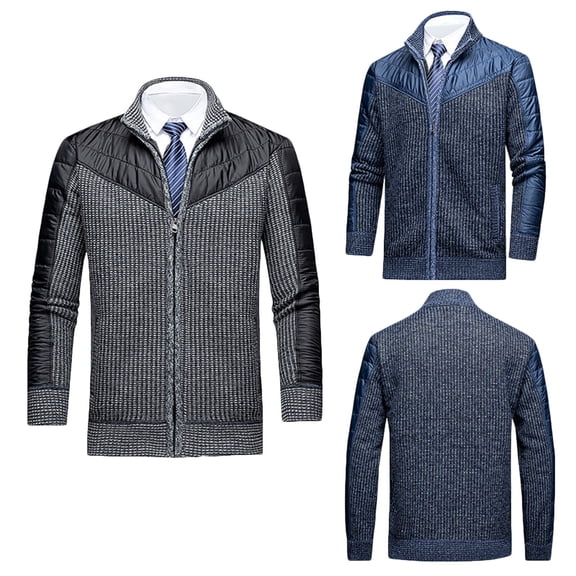 RYDCOT Men's Casual Slim Full Zip Thicken Fleece Lined Knitted Cardigan Sweaters with Pockets Blue