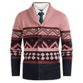 thumbnail image 1 of RYDCOT Men's Casual Slim Knitted Sweater Color Blocked Long Sleeve Casual V Neck Button Knitted Sweater Hot Pink, 1 of 7