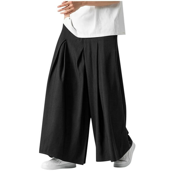 RYDCOT Men's Casual Solid Color Ultra Wide Skirt Pants Loose Outdoor Casual Straight Leg Wide Leg Pant Black