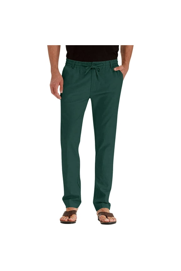 Men's Casual Straight Chino Pants Fit Drawstring Elastic Waist Lightweight European and American Business Pant Army Green