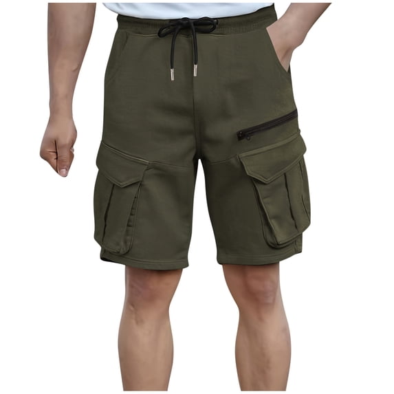 RYDCOT Men's Casual Stretch Cotton Cargo Shorts Classic Drawstring Elastic Waist Summer Work Short Joggers with Multi Pockets Army Green