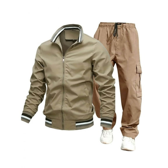 RYDCOT Men's Casual Tracksuit Long Sleeve Sweatsuit Athletic Set Full Zip Running Jogging Sports Jacket and Pants Khaki