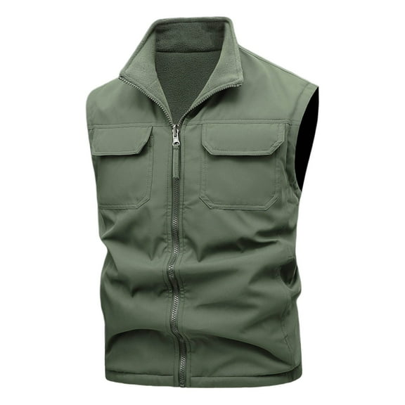 RYDCOT Men's Casual Vest Lightweight Outdoor Work Photograph Fishing Sleeveless Solid Color Workwear Jacket Army Green
