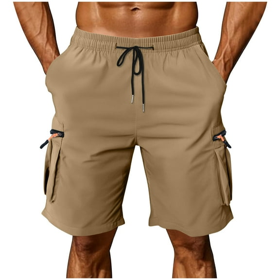 RYDCOT Men's Casual and Fashionable Summer Beach Shorts Elastic Waist Drawstring Vacation Shorts Khaki