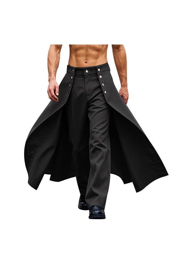 Men's Classic Fit Golf Pants Stretchy Dress Pants Button High Waist Straight Fit Lightweight Casual Suit Pants with Side Pocket and Skirt Hem Black