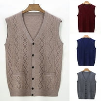 RYDCOT Men's Classic V Neck Knitted Sweater Vest Sleeveless Button Front Knit Vest with Pocket Red