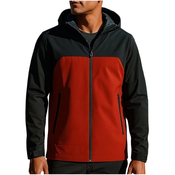 RYDCOT Men's Color Block Lightweight Windbreaker Jacket Casual Zip up Windproof and Waterproof Jackets with Hooded Outerwear Jackets Wine