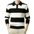 thumbnail image 1 of RYDCOT Men's Color Block Striped Lapel Neck Knit Sweater Casual Warm Fall Winter Top Black, 1 of 9