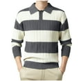 thumbnail image 1 of RYDCOT Men's Color Block Striped Lapel Neck Knit Sweater Casual Warm Fall Winter Top Gray, 1 of 9