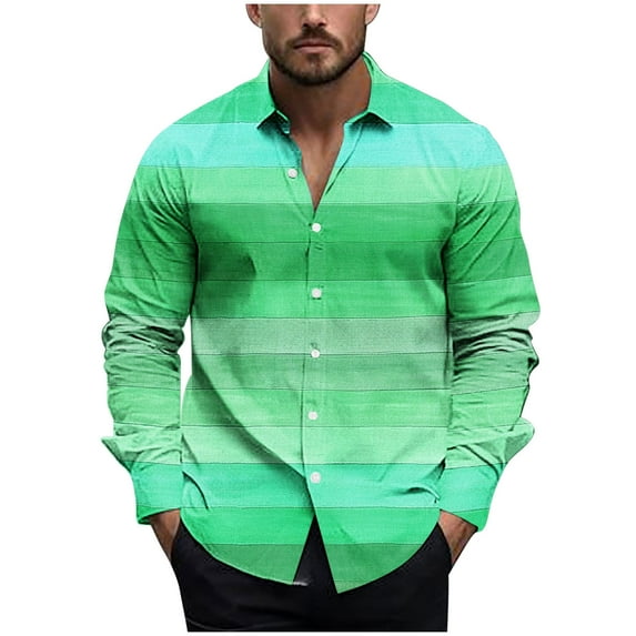 RYDCOT Men's Color Block Striped Print Sweatshirts Long Sleeve Lapel Collar Fall Shirts Tops Mint Green