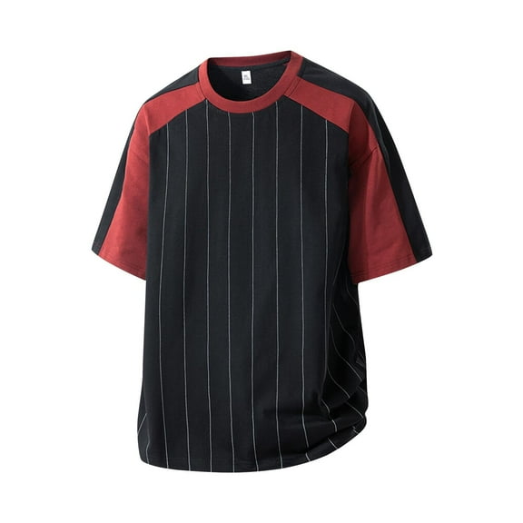 RYDCOT Men's Color Block Striped Tee Short Sleeve Tee Shirts Casual Crewneck Cotton T Shirt Summer Trendy Streetwear Tops Black