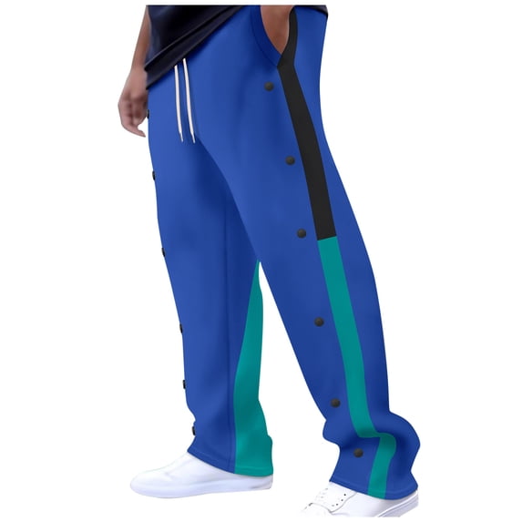 RYDCOT Men's Color Blocked Baggy Sweatpants Side Striped Track Pants Drawstring Waist Lounge Straight Leg Pants with Pockets Blue