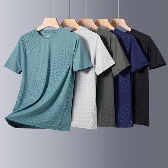 RYDCOT Men's Cooling Ice Silk Running Shirts Quick Dry Short Sleeve Athletic Gym T-Shirts UPF 50+ Outdoor Workout Tshirts Gray