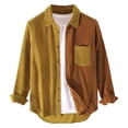 thumbnail image 1 of RYDCOT Men's Corduroy Button Down Long Sleeve Color Block Shirt Lapel Collar Tops with Pocket Yellow, 1 of 3