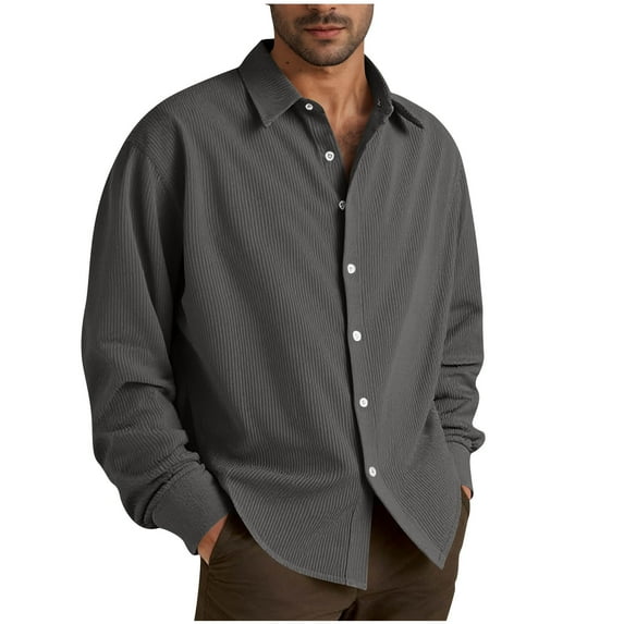 RYDCOT Men's Corduroy Button Down Shirts Jackets Casual Long Sleeve Lightweight Overshirts Dark Gray