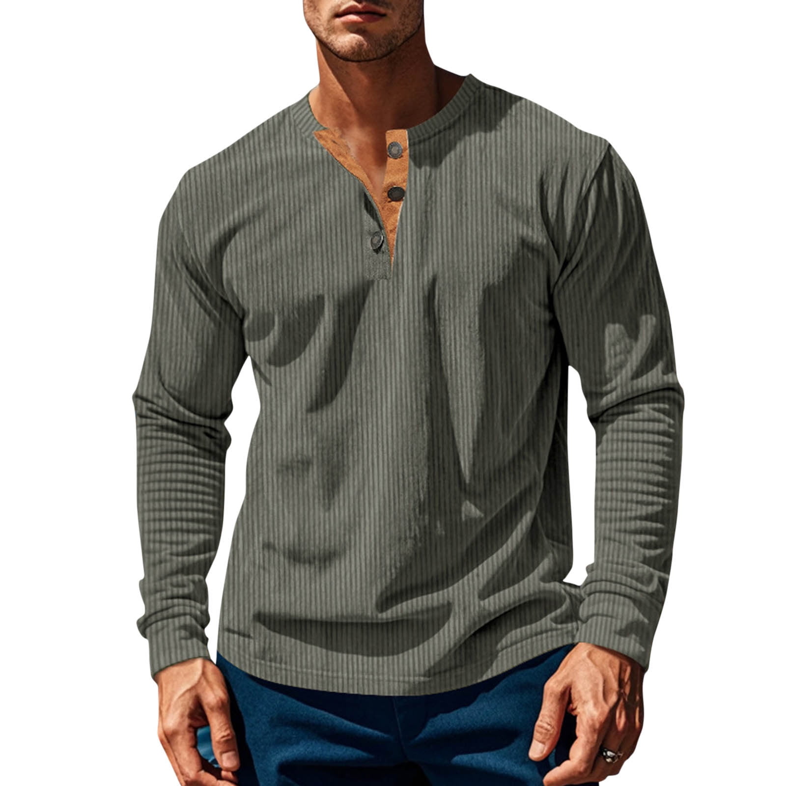 RYDCOT Men's Corduroy Henley Shirts Long Sleeve Button T-Shirt Fashion  Casual Tee Shirt Pullover Shirt Sale or Clearance - Walmart.com