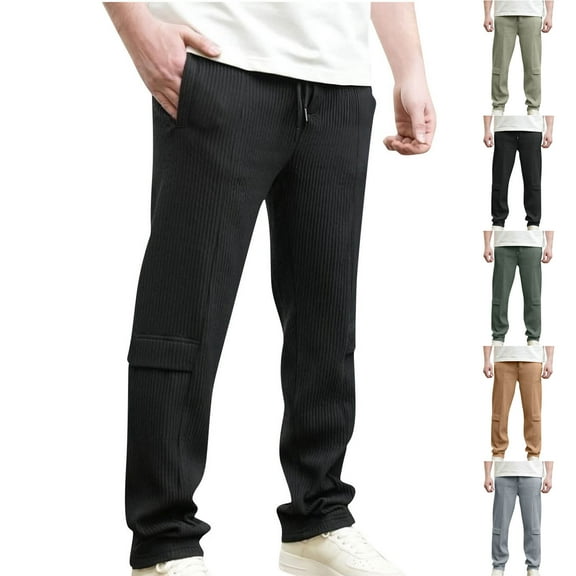 RYDCOT Men's Corduroy Pants, Casual Drawstring Elastic Waist Straight Leg Loose Fit Baggy Sweatpants with Pockets Khaki