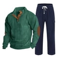 thumbnail image 1 of RYDCOT Men's Corduroy Polo Sweatshirt and Cargo Pants Outfits 2 Piece Long Sleeve Causal Fall Winter Jacket Tracksuit Overshirt Set Navy, 1 of 6