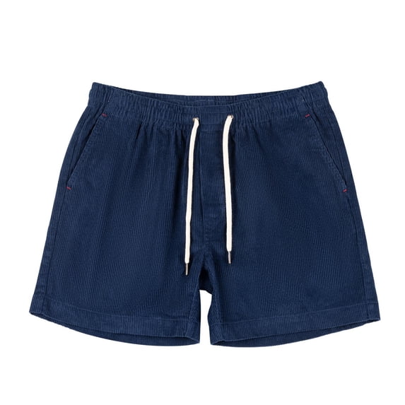 RYDCOT Men's Corduroy Shorts 5 Inch Inseam Drawstring Elastic Waist Lightweight Casual Summer Beach Shorts with Pocket Blue