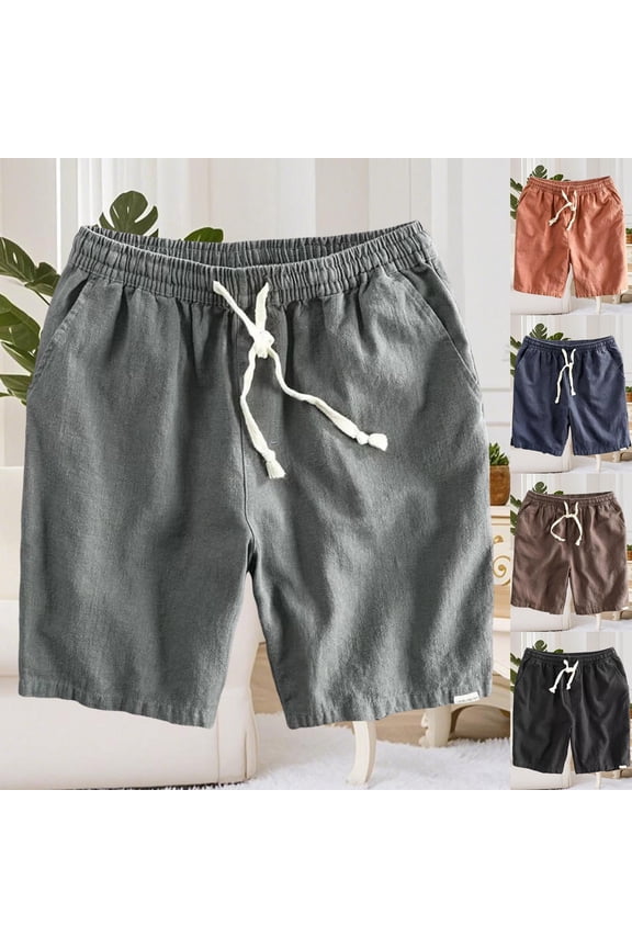 Men's Cotton Linen Shorts Casual Elastic Waist Drawstring Summer Beach Vacation Yoga Golf Lounge & Sleep Jam Shorts/Jersey Shorts with Pockets Red