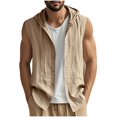 thumbnail image 1 of RYDCOT Men's Cotton Linen Vest Shirts Sleeveless Casual Tank Button Down Summer Beach Cardigan with Hoodies Khaki, 1 of 9