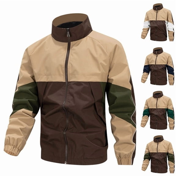 RYDCOT Men's Cotton Military Cargo Jacket Color Block Lightweight Casual Windbreaker Stand Collar Bomber Jackets Coat with Multi Pockets Gray