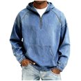 thumbnail image 1 of RYDCOT Men's Cotton Sweatshirt Washed Distressed Denim Hoodies Oversized Long Sleeve 1/4 Zip Casual Jean Hooded Loose Pullover Tops with Pocket Light Blue, 1 of 8