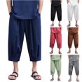 thumbnail image 1 of RYDCOT Men's Cotton and Linen Capri Pants Lightweight Loose 3/4 Shorts Elastic Waist Casual Beach Trousers White, 1 of 7