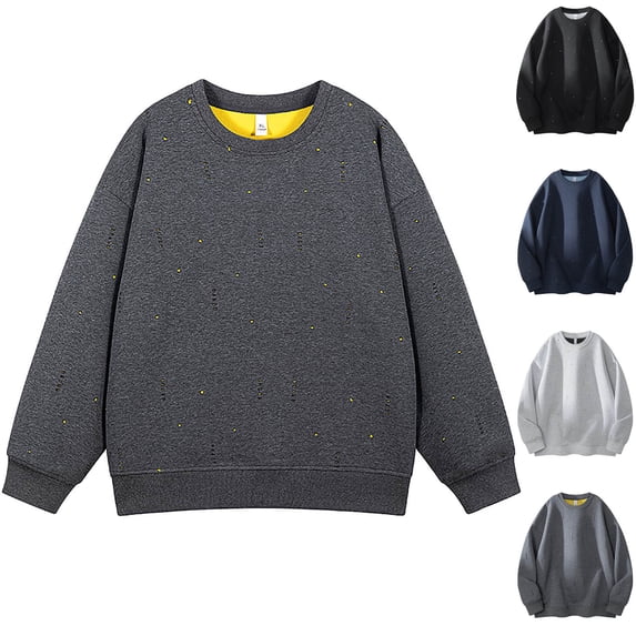 RYDCOT Men's Crew Neck Sweatshirts Distressed Ripped Hole Long Sleeves Streetwear Knitted Sweater Pullover Navy