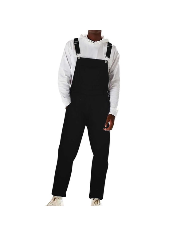 Men's Denim Bib Overall, Mens Loose Fit Overall Midweight Workwear with Convenient Tool Pockets Black