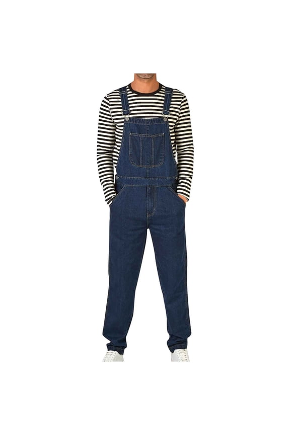 Men's Denim Bib Overalls Jeans Casual Slim Fit Adjustable Straps Fashion Trousers Boot Cut Jumpsuit Dark Blue 10(XL)