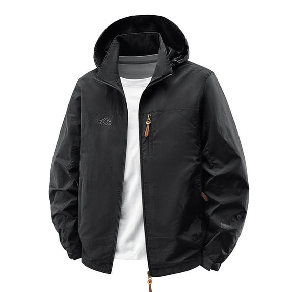 RYDCOT Men's Detachable Hat Solid Color Long Sleeved Hooded WorkwearJacket Water Resistant Winter Zip up Outdoors Rain Coat Black XXXXL(XXXXL)