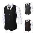 thumbnail image 1 of RYDCOT Men's Double Breasted Cotton Striped Dress Suit Vests Casual Business Vests Slim Fit Waistcoat for Wedding Groom Dating Gray, 1 of 5