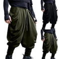 thumbnail image 1 of RYDCOT Men's Drawstring Aladdin Hippie Harem Pants Loose Drop Crotch Trousers Ankle Banded Pirate Pants, Viking Costume Black, 1 of 7