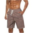thumbnail image 1 of RYDCOT Men's Drawstring Elastic Waist Bermuda Shorts Summer Striped Beach Shorts with Pockets Brown, 1 of 5