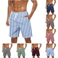 thumbnail image 1 of RYDCOT Men's Drawstring Elastic Waist Bermuda Shorts Summer Striped Beach Shorts with Pockets Wine, 1 of 5