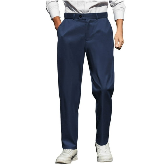RYDCOT Men's Dress Pants Classic Fit,Expandable-Waist Flat-Front, Non-Iron Straight-Leg Business Trousers, Casual office Chinos Navy
