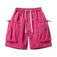 thumbnail image 1 of RYDCOT Men's Elastic Waist Casual Cargo Shorts Multi-Pockets Shorts with Drawstring Hot Pink, 1 of 5