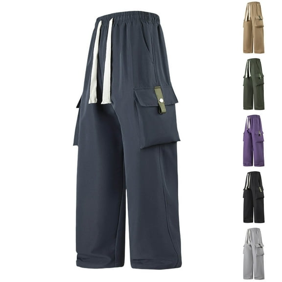 RYDCOT Men's Elastic Waist Drawstring Pants Casual Fashion Summer Solid Color Pants Purple